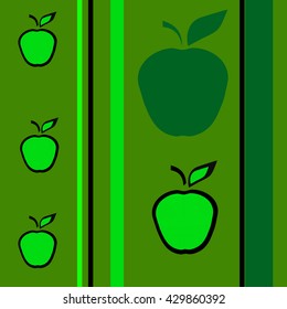 Black and green abstract background with elements of the silhouettes of apples and stripes