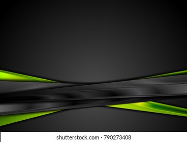 Black And Green Abstract Glossy Stripes Vector Background