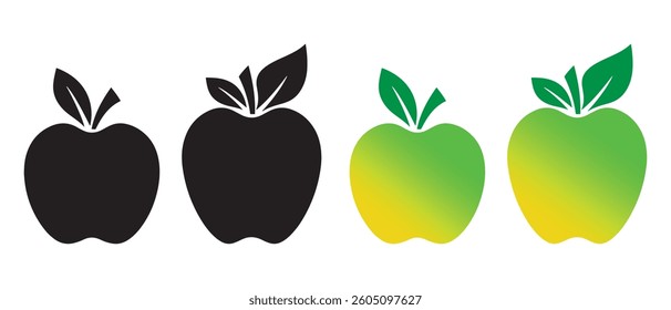 Black and green apple icon set. illustration with white background.