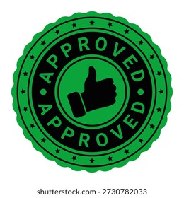 Black and Green Approved isolated rubber stamp, sticker, sign with Stars vector illustration