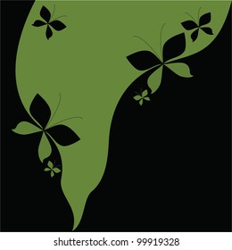 Black and green background with butterflies