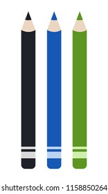 Black, green and blue eyeliners vector flat material design isolated on white
