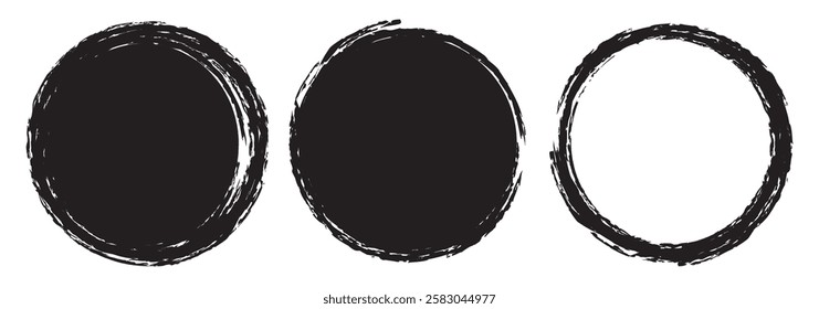 Black, green, blue grunge round shapes. Brush strokes frames elements, frames for design. Vector isolated on white background.