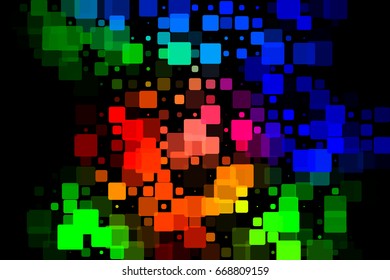Black green blue red pink vector abstract glowing background with random sizes rounded corners tiles 