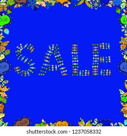 Black, green and blue Sale Abstract Background. Picture in black, green and blue colors. Lettering. Seamless. Vector.