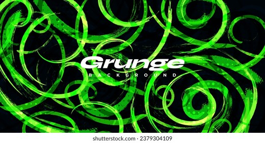 Black and Green Brush Background with Halftone Effect. Sport Background with Grunge Style. Scratch and Texture Elements For Design