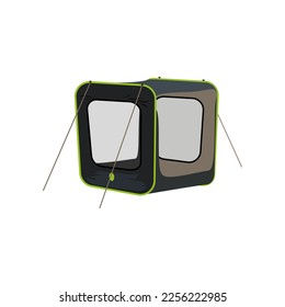 Black and green camping tent vector illustration. Cartoon drawing of camper tent, travel home isolated on white background. Camping, traveling, tourism concept