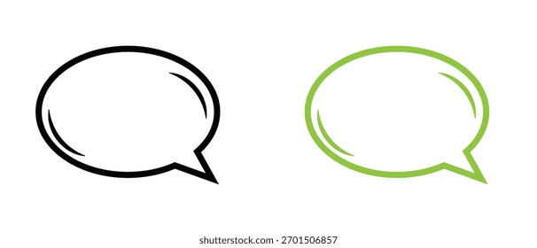 Iconos negros y verdes del contorno de la burbuja del chat aislados en el fondo blanco. Símbolos simples de globo de voz de mensaje para comunicación, chat o diseño de comentarios.