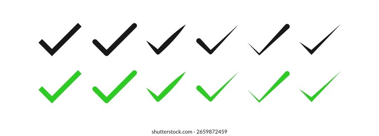Conjunto de marcas de verificación negras y verdes.