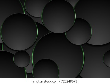 Black and green circles abstract tech background. Vector corporate design