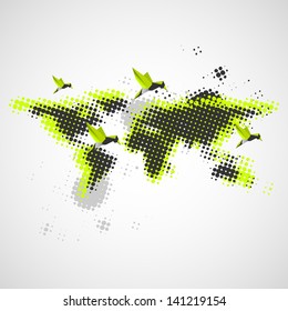 black and green dot earth map - vector - 