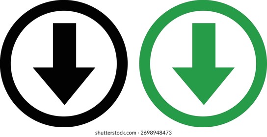 Flechas negras y verdes que apuntan hacia abajo dentro de los círculos símbolo de dirección