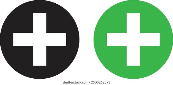 Black and green first aid icon set . Medical assistance sign . Medical plus icon vector