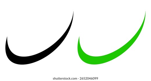 Marca de verificación plana negra y verde e icono de casilla de verificación establecidos en fondo transparente. 