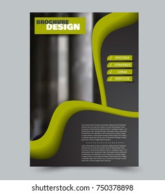 Black and green flyer design template with built in images. Brochure for business, education, presentation, advertisement. Corporate identity style concept. Editable vector illustration.