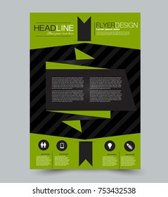 Black and green flyer template. Abstract brochure design. Annual report cover background. For business, education, advertisement. Editable vector illustration.