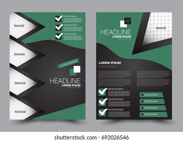Black and green flyer vector design template set. Business brochure. Annual report or magazine cover.