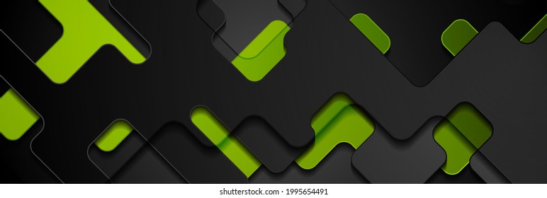 Black and green glossy geometric abstract background. Vector banner design