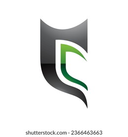 Black and Green Glossy Half Shield Shaped Letter C Icon on a White Background