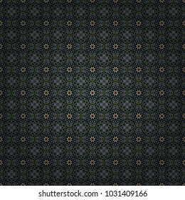 Black, green and gray abstract seamless pattern, Indian ornament. Vector floral mandala. Print for fabric or textile. Wrapping and scrapbook paper.