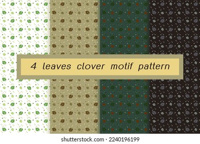 Black, green, greenish yellow,white modern masculine clover leaf pattern vector. Mini leaf n dot abstract background, allover print block for menswear silk scarf  fashion garment. Tile swatch included