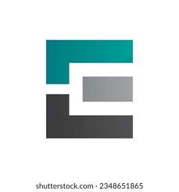 Black Green and Grey Rectangular Letter E Icon on a White Background