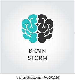 Black and green icon of brain, brainstorm concept. Vector contour graphics for button, websites, mobile apps and other design needs