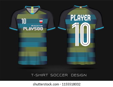 Black and green layout football sport t-shirt design. Template front, back view. Soccer kit national team shirt mock up. Vector Illustration.