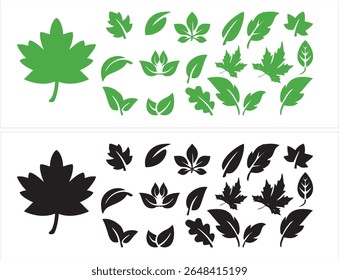 Black and Green leaf icons set. Leaves icon on isolated background. Collection green leaf. Elements design for natural, eco, vegan, bio labels. Vector illustration
