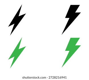 Black and green lightning bolts set.