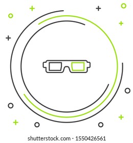 Black and green line 3D cinema glasses icon isolated on white background. Colorful outline concept. Vector Illustration