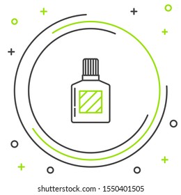 Black and green line Aftershave icon isolated on white background. Cologne spray icon. Male perfume bottle. Colorful outline concept. Vector Illustration