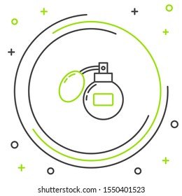 Black and green line Aftershave icon isolated on white background. Cologne spray icon. Male perfume bottle. Colorful outline concept. Vector Illustration