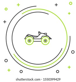 Black and green line All Terrain Vehicle or ATV motorcycle icon isolated on white background. Quad bike. Extreme sport. Colorful outline concept. Vector Illustration