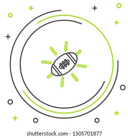 Black and green line American Football ball icon isolated on white background. Rugby ball icon. Team sport game symbol. Colorful outline concept. Vector Illustration