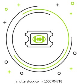 Black and green line American Football ticket icon isolated on white background. Colorful outline concept. Vector Illustration