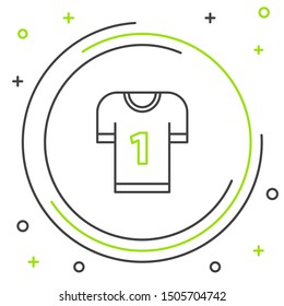 Black and green line American football jersey icon isolated on white background. Football uniform sign. Colorful outline concept. Vector Illustration