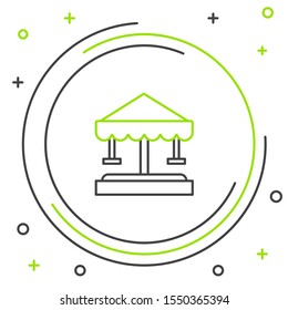 Black and green line Attraction carousel icon isolated on white background. Amusement park. Childrens entertainment playground, recreation park. Colorful outline concept. Vector Illustration