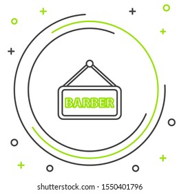 Black and green line Barbershop icon isolated on white background. Hairdresser logo or signboard. Colorful outline concept. Vector Illustration