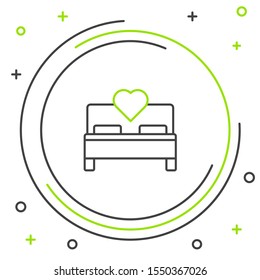 Black and green line Bedroom icon isolated on white background. Wedding, love, marriage symbol. Bedroom creative icon from honeymoon collection. Colorful outline concept. Vector Illustration
