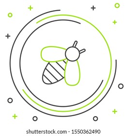 Black and green line Bee icon isolated on white background. Sweet natural food. Honeybee or apis with wings symbol. Flying insect. Colorful outline concept. Vector Illustration