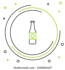 Black and green line Beer bottle icon isolated on white background. Colorful outline concept. Vector Illustration