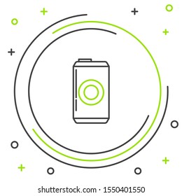 Black and green line Beer can icon isolated on white background. Colorful outline concept. Vector Illustration