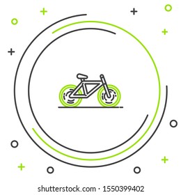 Black and green line Bicycle icon isolated on white background. Bike race. Extreme sport. Sport equipment. Colorful outline concept. Vector Illustration