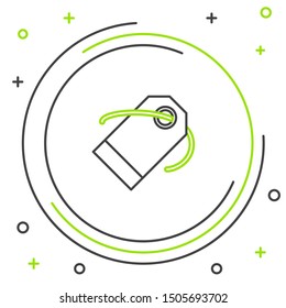 Black and green line Blank label template price tag icon isolated on white background. Empty shopping discount sticker. Template discount banner. Colorful outline concept. Vector Illustration