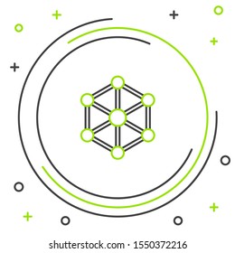 Black and green line Blockchain technology icon on white background. Cryptocurrency data. Abstract geometric block chain network technology business. Colorful outline concept. Vector Illustration