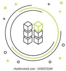 Black and green line Blockchain technology icon  on white background. Cryptocurrency data. Abstract geometric block chain network technology business. Colorful outline concept. Vector Illustration