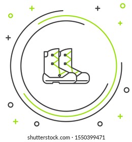 Black and green line Boots icon isolated on white background. Colorful outline concept. Vector Illustration