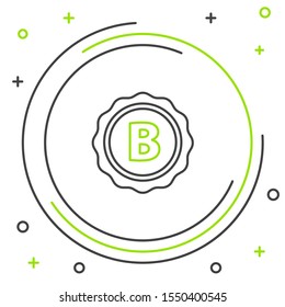 Black and green line Bottle cap with inscription beer icon isolated on white background. Colorful outline concept. Vector Illustration