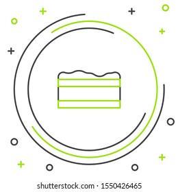 Black and green line Brownie chocolate cake icon isolated on white background. Colorful outline concept. Vector Illustration